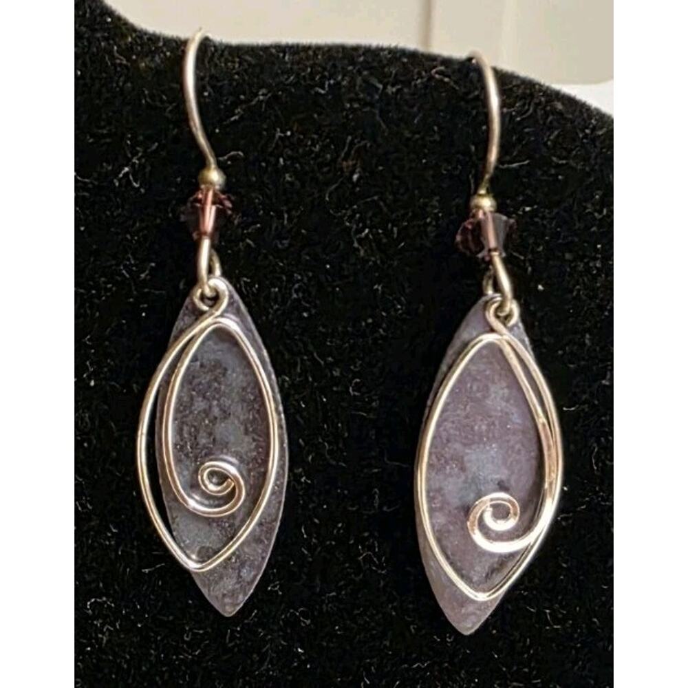 1.25 Inch Silver Tone Purple Eliptical Modern Dangle Pierced Earrings